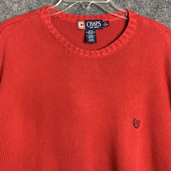 Chaps RL Crewneck Pullover Sweater Red Men Size XL 100% Cotton Crest Logo - Picture 7 of 12